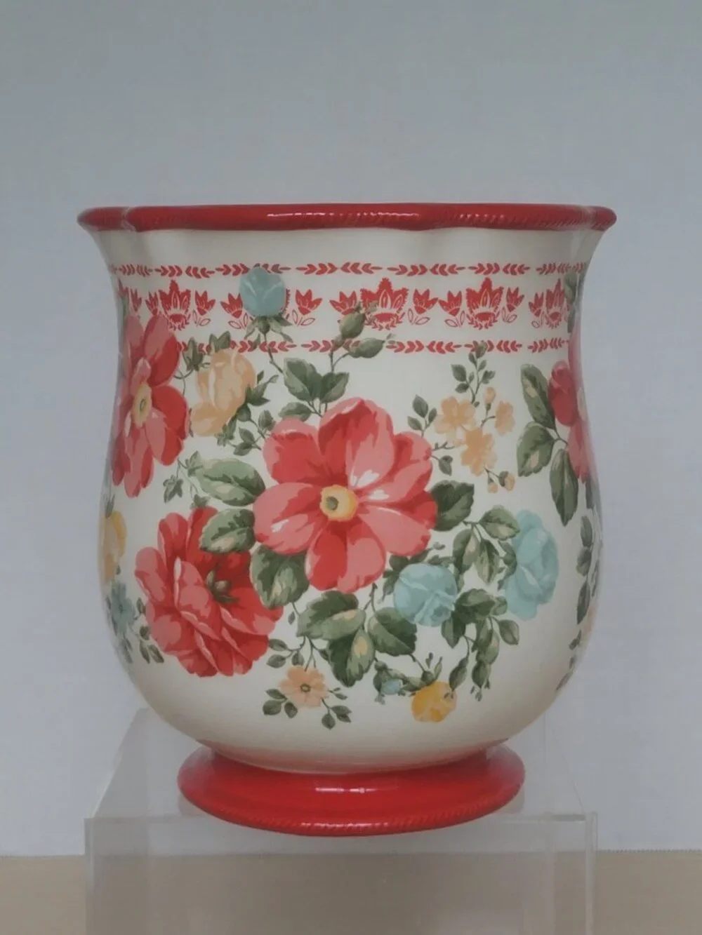 The Pioneer Woman Vintage Floral Ceramic Farmhouse Crock Pot Utensil Holder 7 in